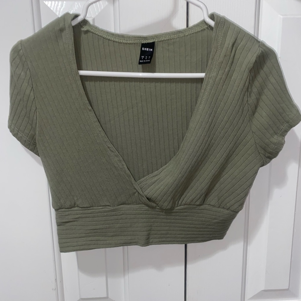 “Surplice Neck Crop Tee”